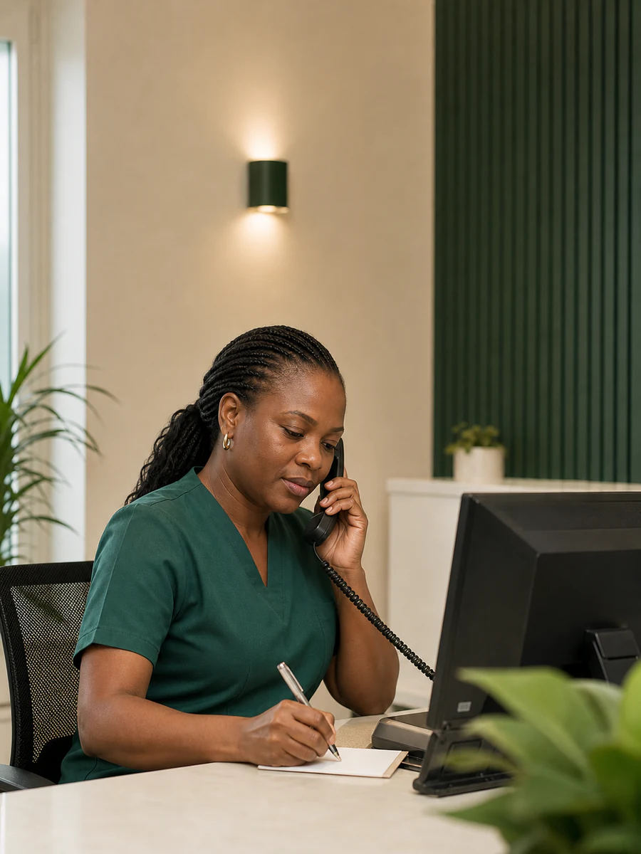 A Care & Cure receptionist taking an appointment booking
