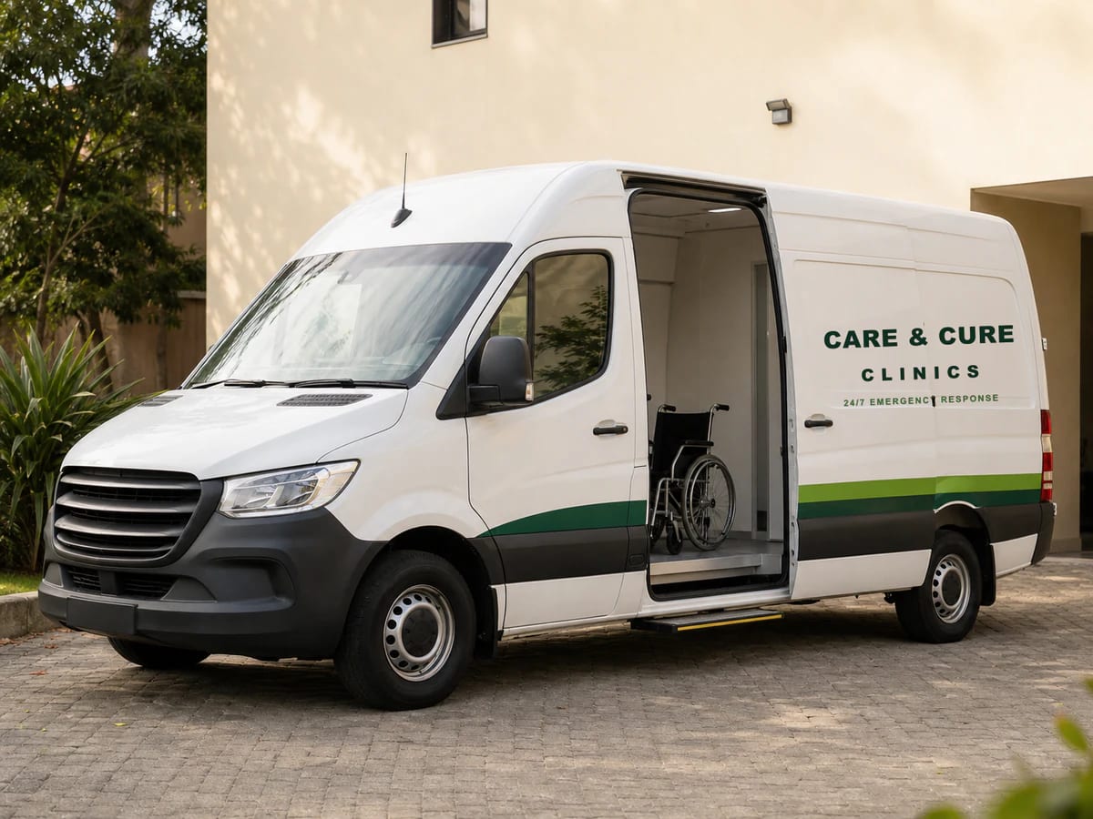 The branded medical transport van