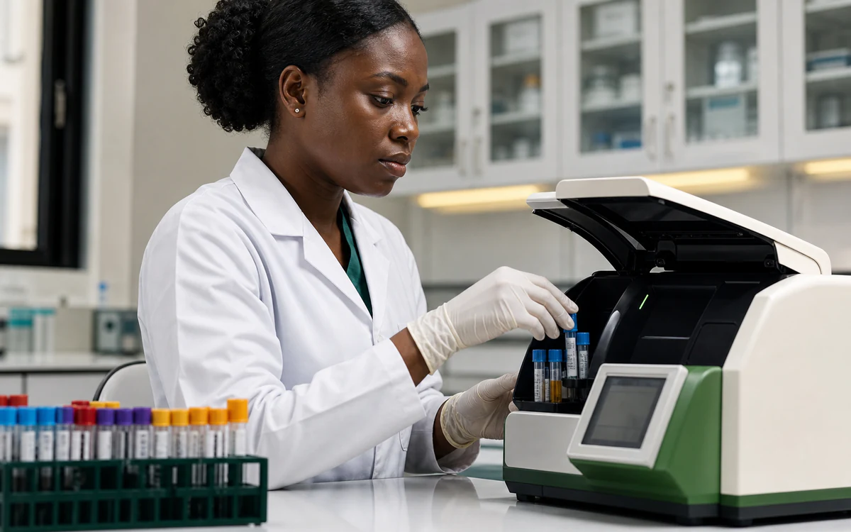 A laboratory scientist processing samples at Care & Cure Clinics