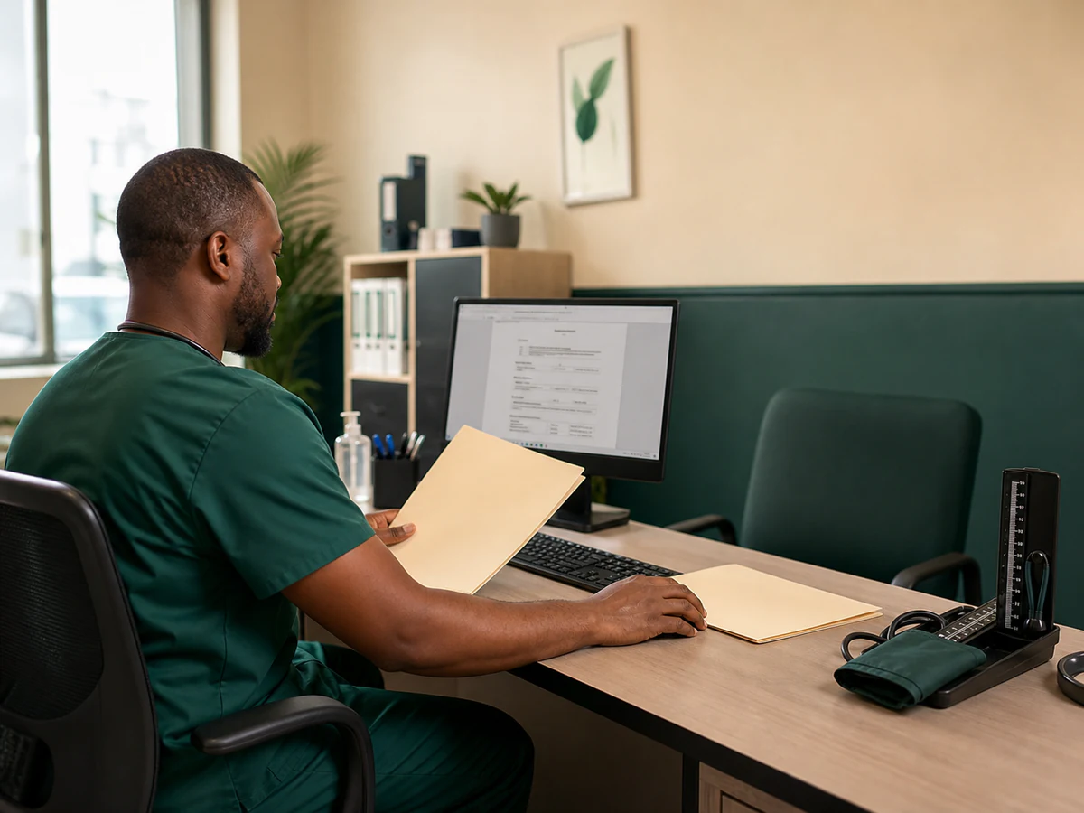 A clinician reviewing a patient's records before an appointment
