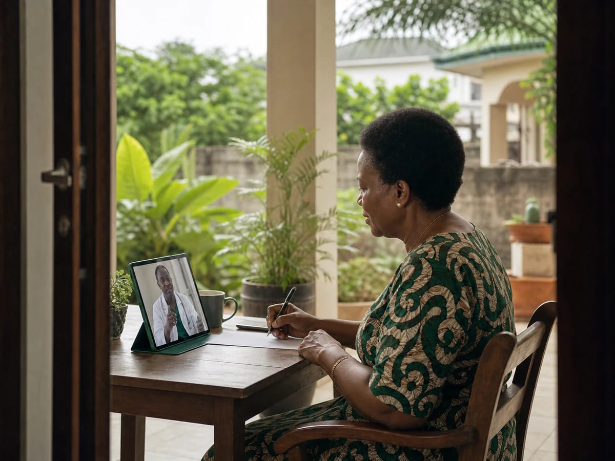 A patient consulting a doctor online from home